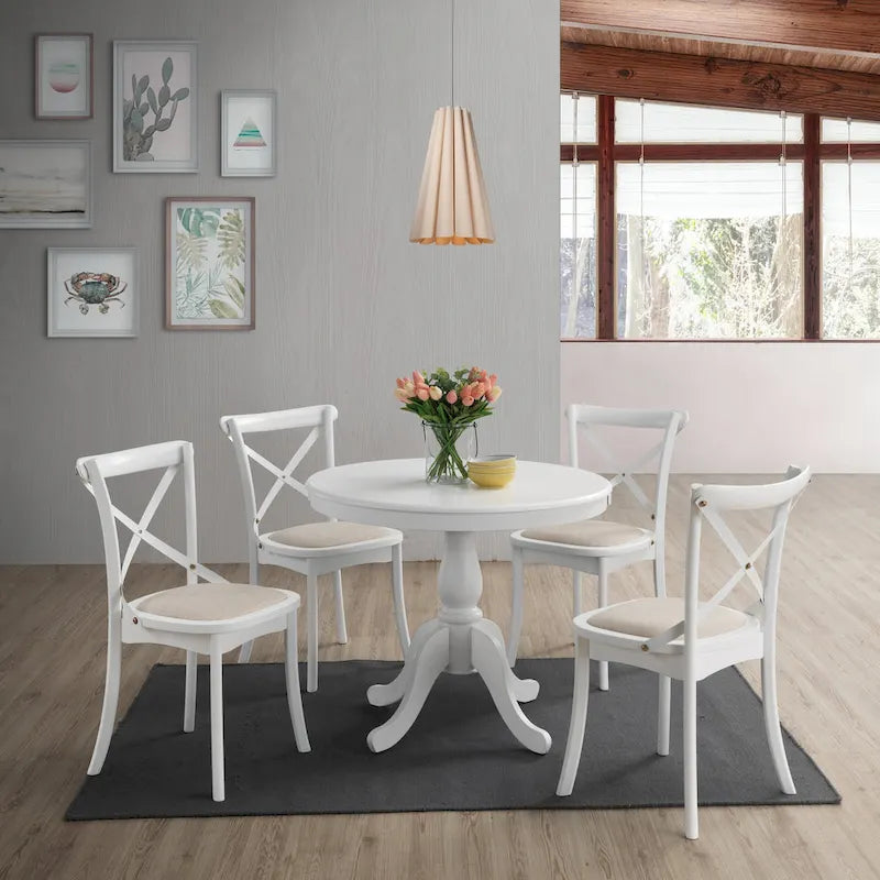 Round Pedestal Dining Table Antique Finish Wood MDF Espresso Black White