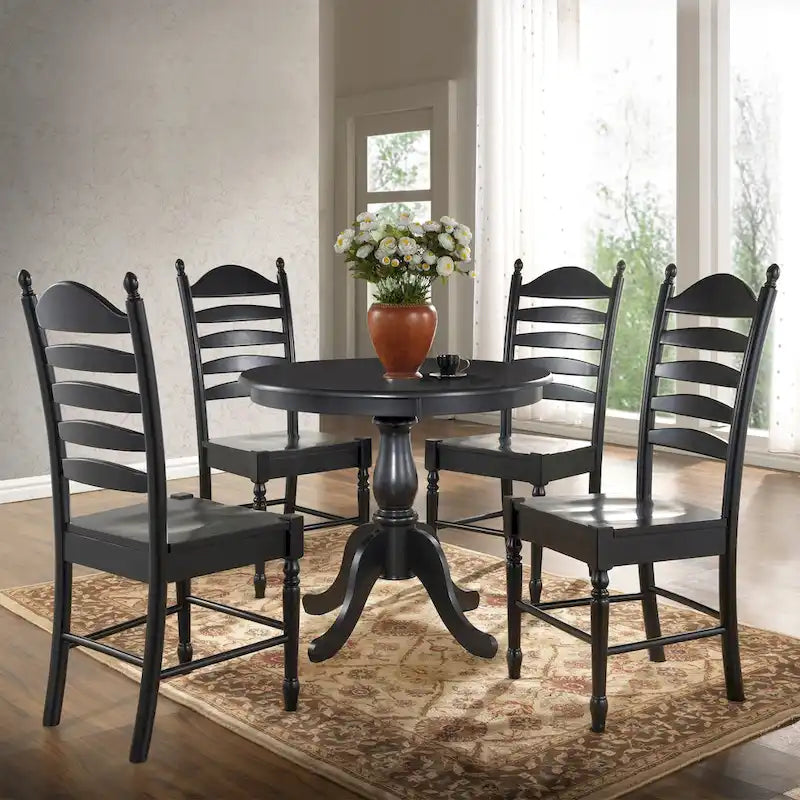 Round Pedestal Dining Table Antique Finish Wood MDF Espresso Black White