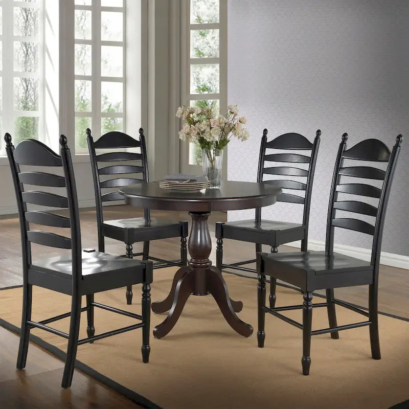 Round Pedestal Dining Table Antique Finish Wood MDF Espresso Black White