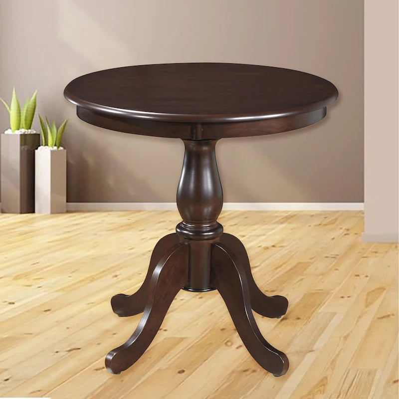 Round Pedestal Dining Table Antique Finish Wood MDF Espresso Black White