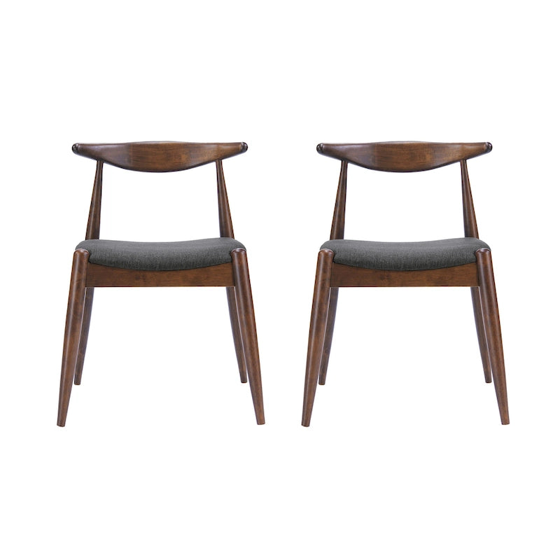 Set di 2 sedie da pranzo imbottite Mid-Century con schienale a corna di toro in legno di gomma