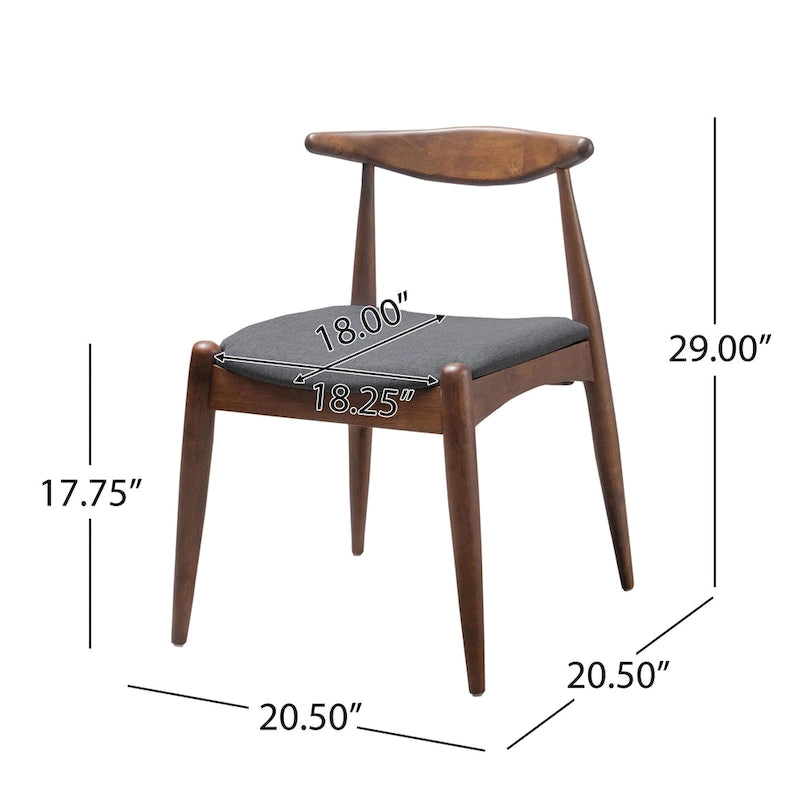 Mid-Century Upholstered Dining Chair Cow-Horn Back Rubberwood Set of 2