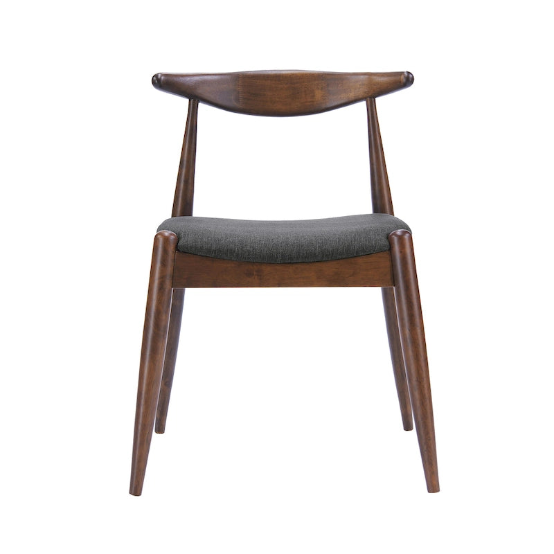 Mid-Century Upholstered Dining Chair Cow-Horn Back Rubberwood Set of 2