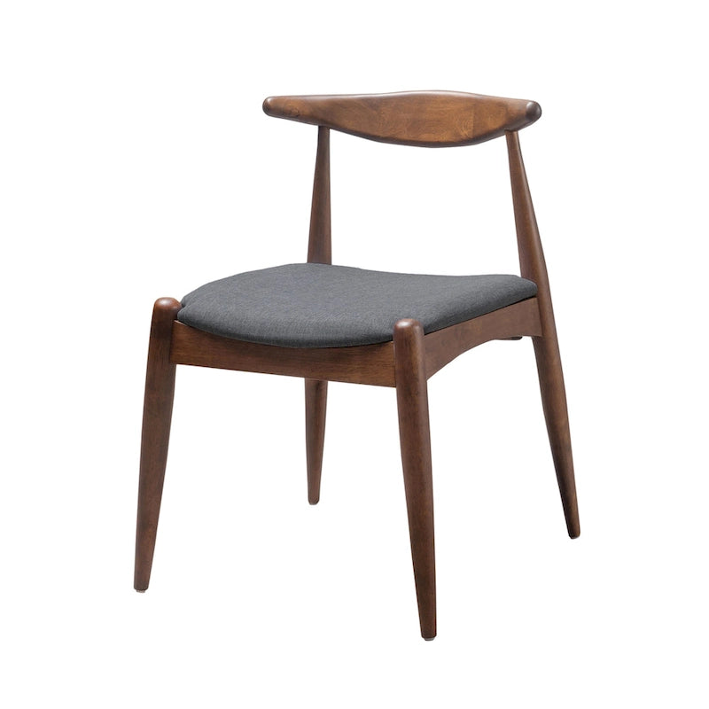 Mid-Century Upholstered Dining Chair Cow-Horn Back Rubberwood Set of 2