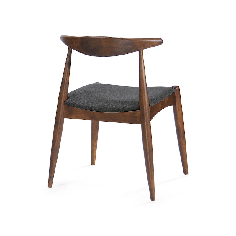 Mid-Century Upholstered Dining Chair Cow-Horn Back Rubberwood Set of 2