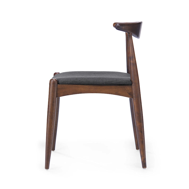 Mid-Century Upholstered Dining Chair Cow-Horn Back Rubberwood Set of 2
