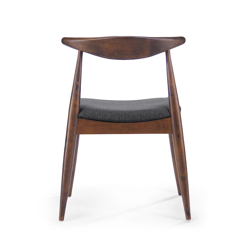 Mid-Century Upholstered Dining Chair Cow-Horn Back Rubberwood Set of 2