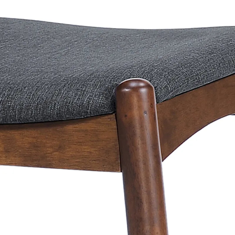 Mid-Century Upholstered Dining Chair Cow-Horn Back Rubberwood Set of 2
