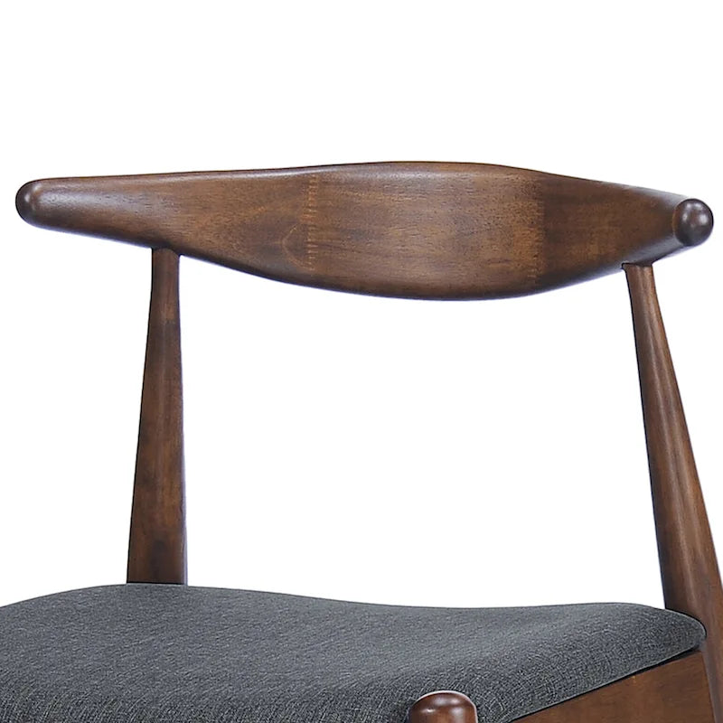 Mid-Century Upholstered Dining Chair Cow-Horn Back Rubberwood Set of 2