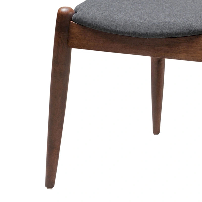 Mid-Century Upholstered Dining Chair Cow-Horn Back Rubberwood Set of 2