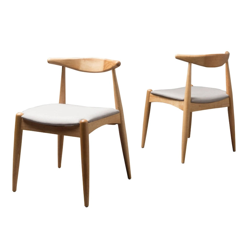 Mid-Century Upholstered Dining Chair Cow-Horn Back Rubberwood Set of 2