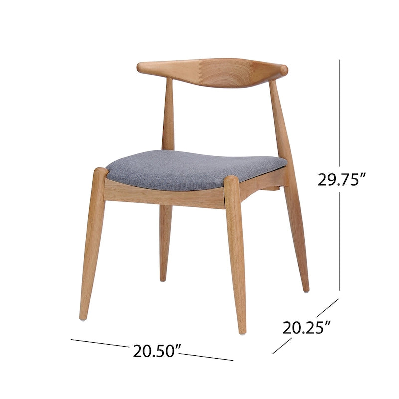 Mid-Century Upholstered Dining Chair Cow-Horn Back Rubberwood Set of 2
