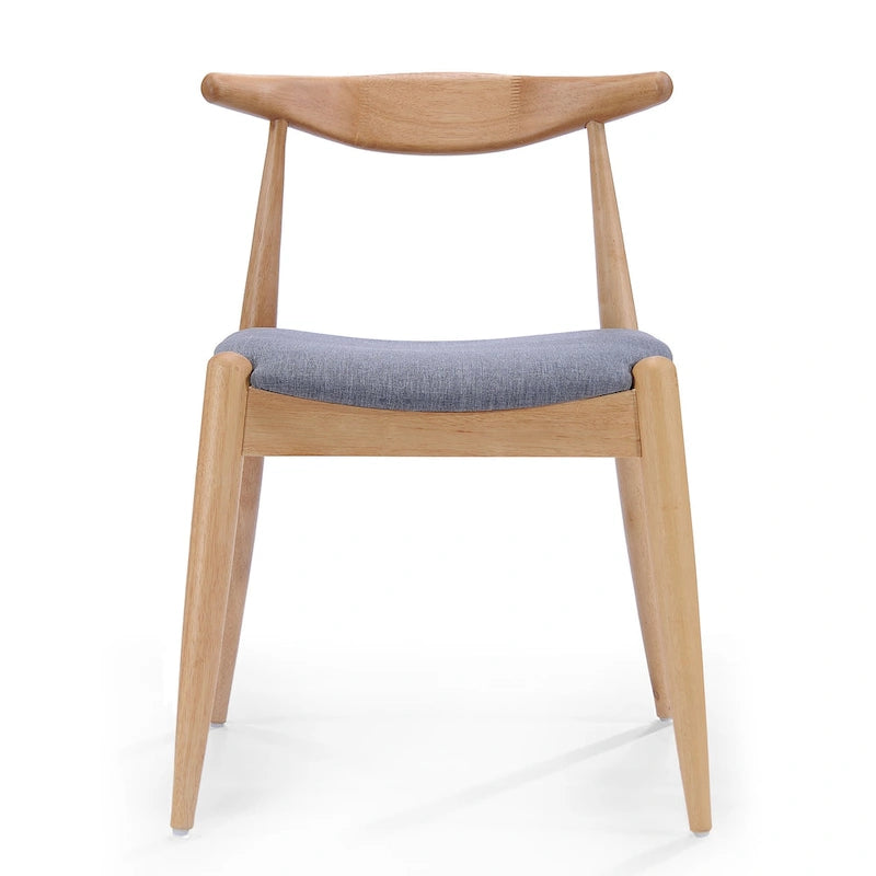 Mid-Century Upholstered Dining Chair Cow-Horn Back Rubberwood Set of 2