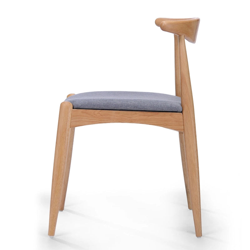 Mid-Century Upholstered Dining Chair Cow-Horn Back Rubberwood Set of 2