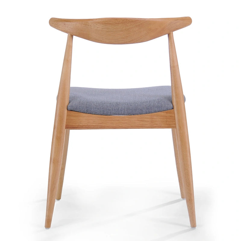 Mid-Century Upholstered Dining Chair Cow-Horn Back Rubberwood Set of 2