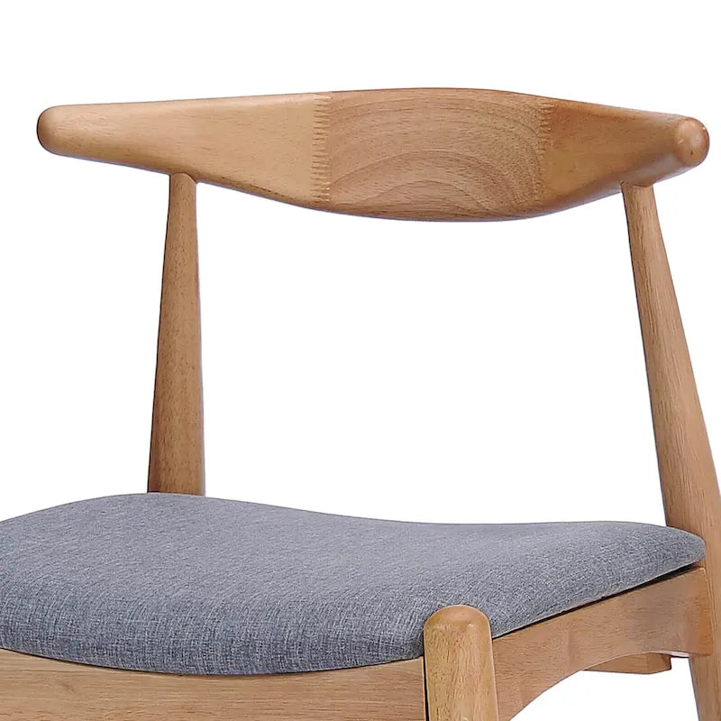 Mid-Century Upholstered Dining Chair Cow-Horn Back Rubberwood Set of 2