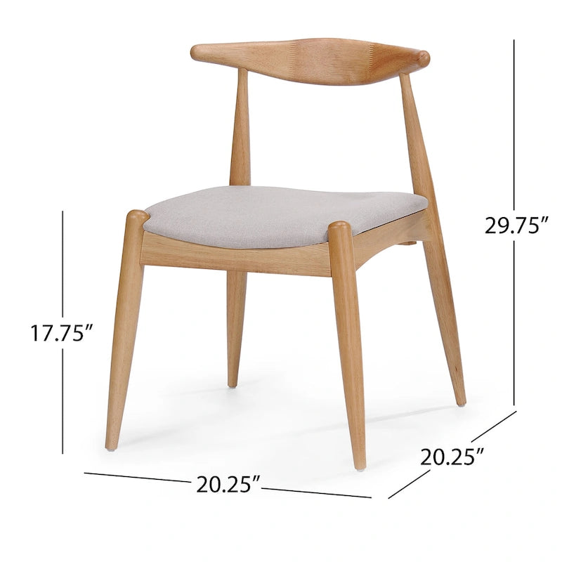 Mid-Century Upholstered Dining Chair Cow-Horn Back Rubberwood Set of 2