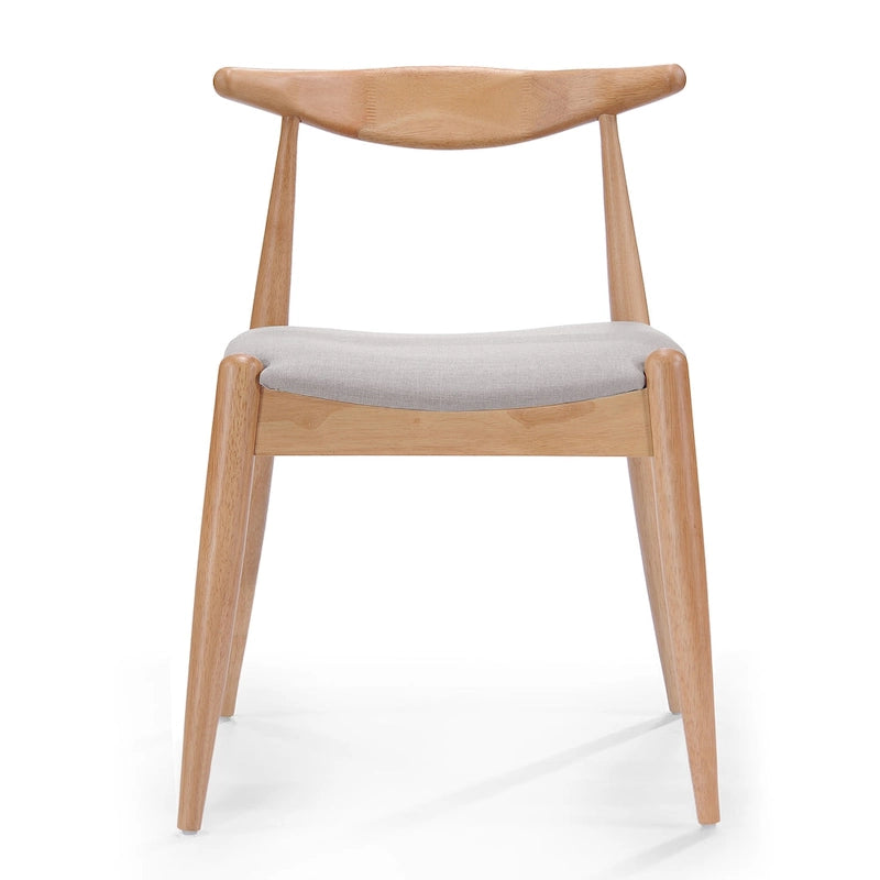 Mid-Century Upholstered Dining Chair Cow-Horn Back Rubberwood Set of 2