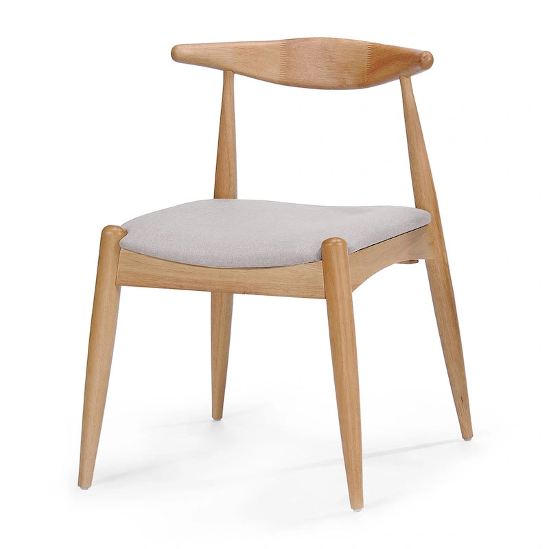 Mid-Century Upholstered Dining Chair Cow-Horn Back Rubberwood Set of 2