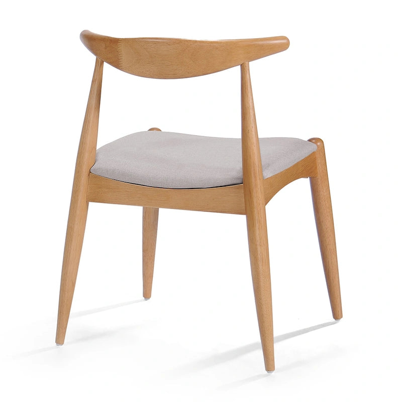 Mid-Century Upholstered Dining Chair Cow-Horn Back Rubberwood Set of 2