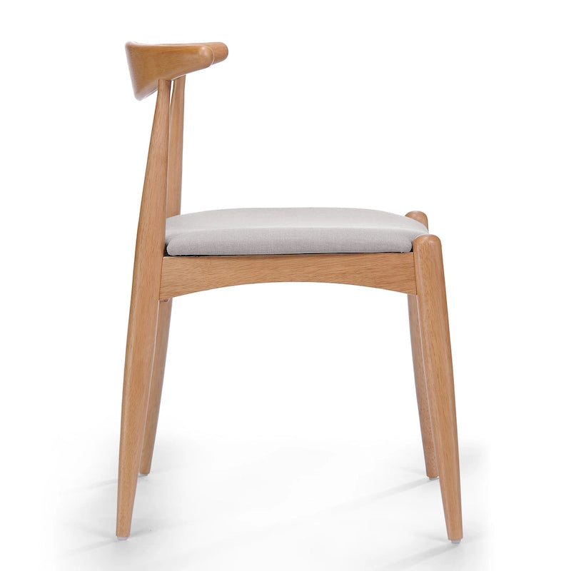 Mid-Century Upholstered Dining Chair Cow-Horn Back Rubberwood Set of 2