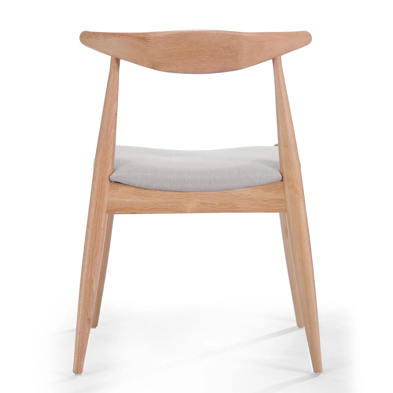 Mid-Century Upholstered Dining Chair Cow-Horn Back Rubberwood Set of 2