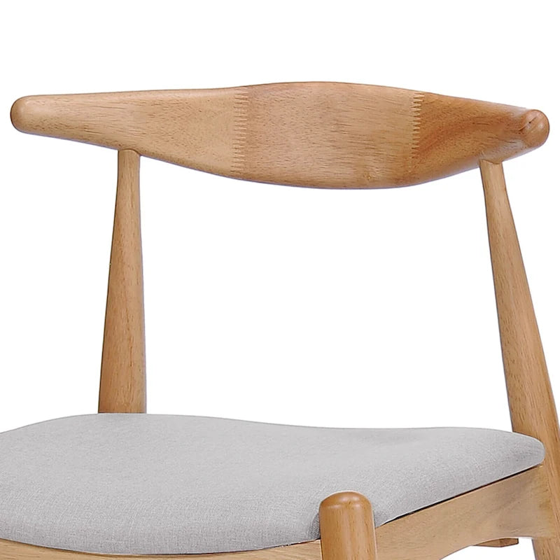 Mid-Century Upholstered Dining Chair Cow-Horn Back Rubberwood Set of 2