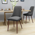 Mid-Century Dining Chair Set of 2 Barrel Back Fabric Walnut-Finish Tapered Legs