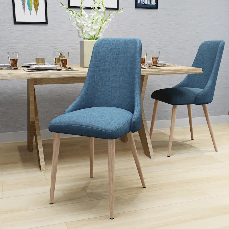 Set di 2 sedie da pranzo Mid-Century, schienale avvolgente, tessuto, gambe affusolate effetto noce
