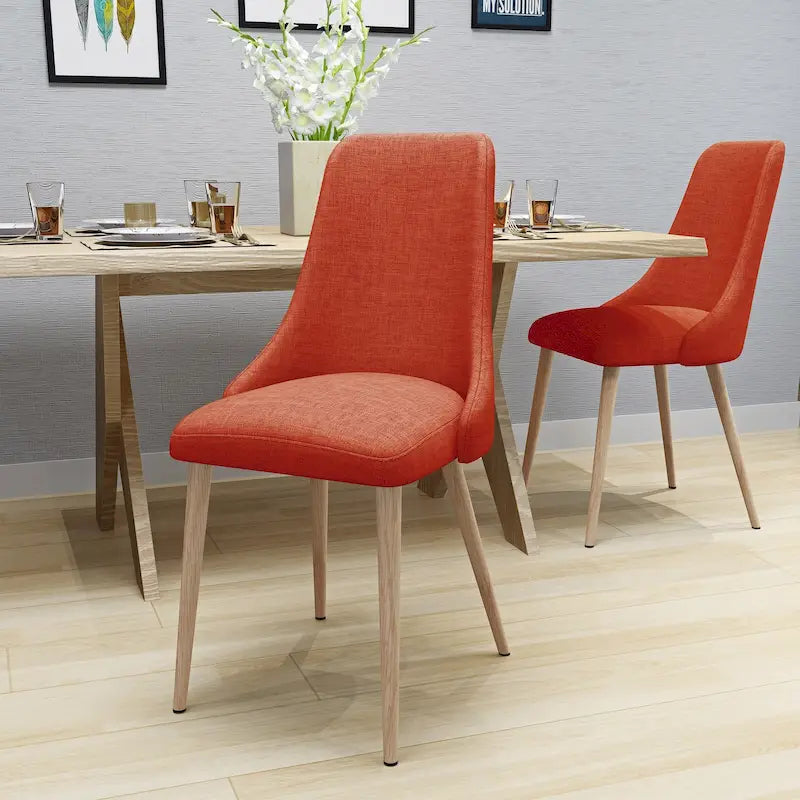 Set di 2 sedie da pranzo Mid-Century, schienale avvolgente, tessuto, gambe affusolate effetto noce