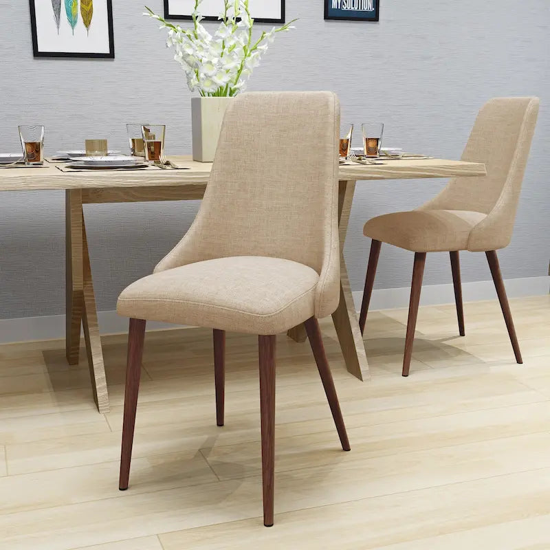 Set di 2 sedie da pranzo Mid-Century, schienale avvolgente, tessuto, gambe affusolate effetto noce