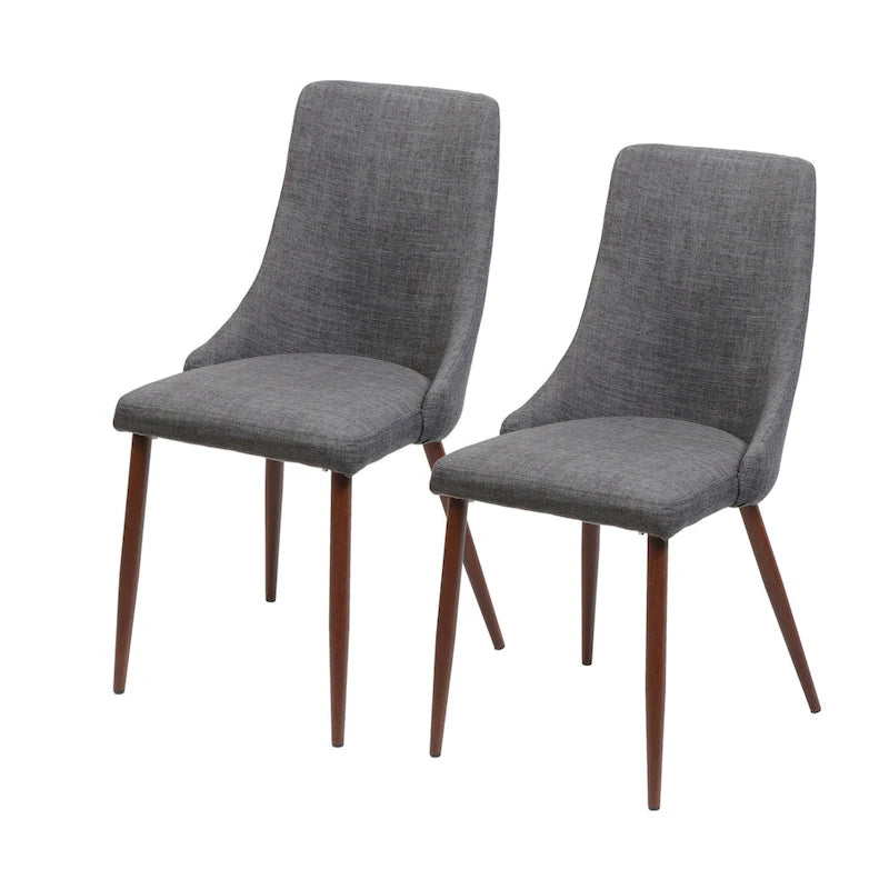Set di 2 sedie da pranzo Mid-Century, schienale avvolgente, tessuto, gambe affusolate effetto noce