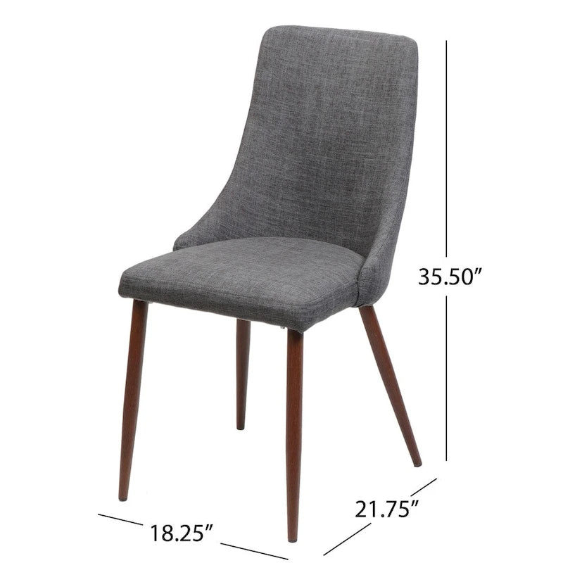 Mid-Century Dining Chair Set of 2 Barrel Back Fabric Walnut-Finish Tapered Legs