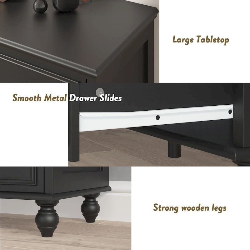 63-Inch 9-Drawer Bedroom Dresser Gold Knobs Turned Legs Lacquer Finish