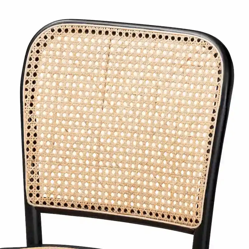 Mid-Century Woven Rattan Counter Stool Beech Wood Frame Footrest Beige