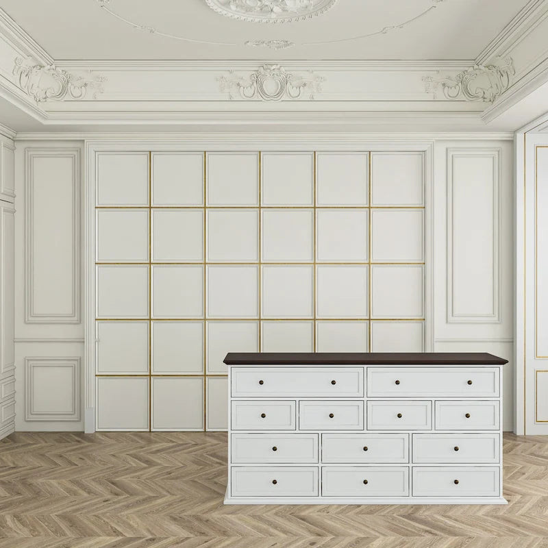 12-Drawer Wood Dresser Wide Storage Chest White Brown Two-Tone