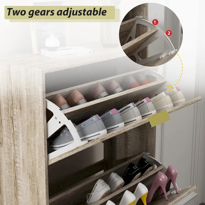 Mirrored Flip Drawer Shoe Cabinet Entryway Storage Organizer Oak