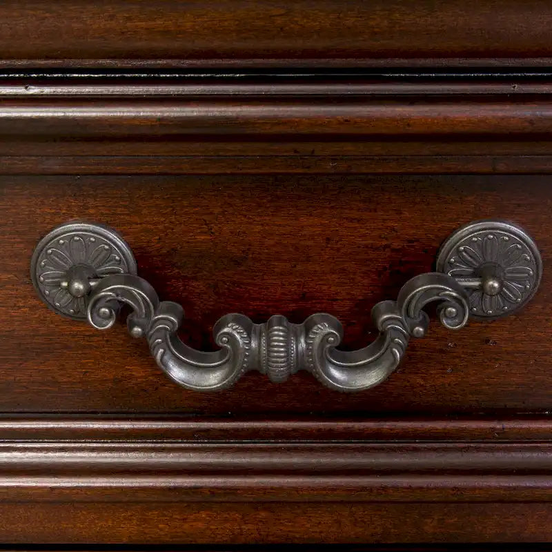 Commode à 7 tiroirs avec miroir arqué, bois d’hévéa couleur cognac sculpté à l’européenne, ensemble en bouleau