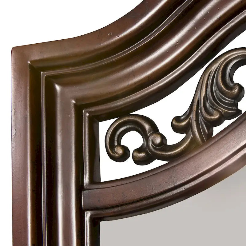 Commode à 7 tiroirs avec miroir arqué, bois d’hévéa couleur cognac sculpté à l’européenne, ensemble en bouleau