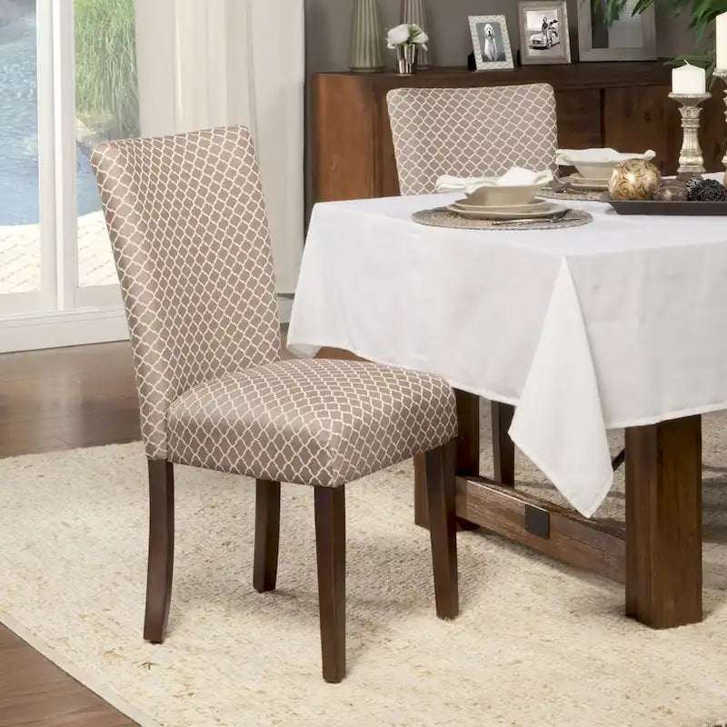 Parsons Dining Chair Quatrefoil Print Full Wrap Upholstery Wood Legs Set of 2
