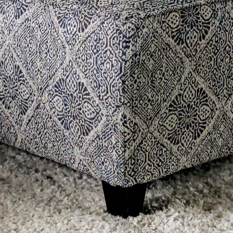 Square Cocktail Ottoman Moroccan Diamond Print Linen Tapered Wood Legs Grey