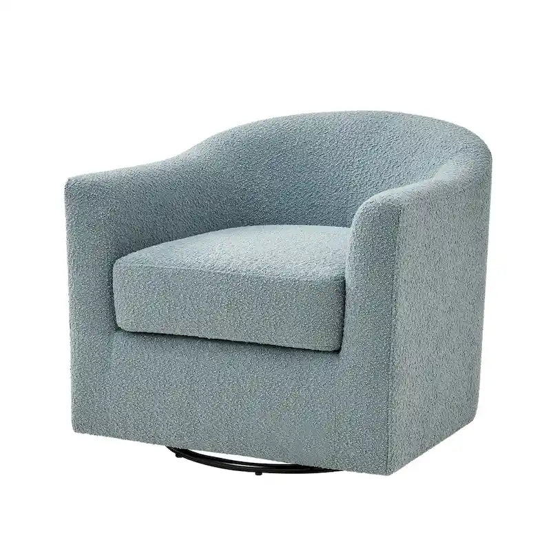 Modern Boucle Upholstered 360° Swivel Barrel Accent Chair Blue Grey Ivory