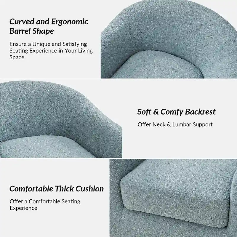 Modern Boucle Upholstered 360° Swivel Barrel Accent Chair Blue Grey Ivory