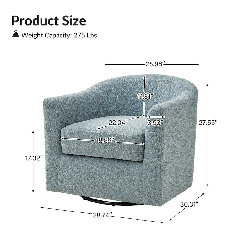 Modern Boucle Upholstered 360° Swivel Barrel Accent Chair Blue Grey Ivory