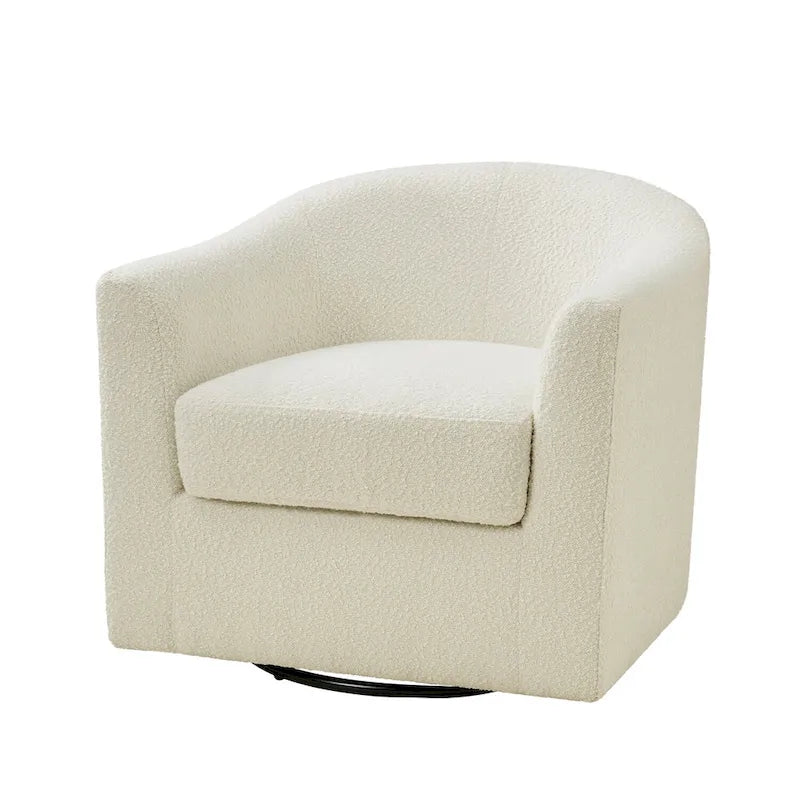 Modern Boucle Upholstered 360° Swivel Barrel Accent Chair Blue Grey Ivory