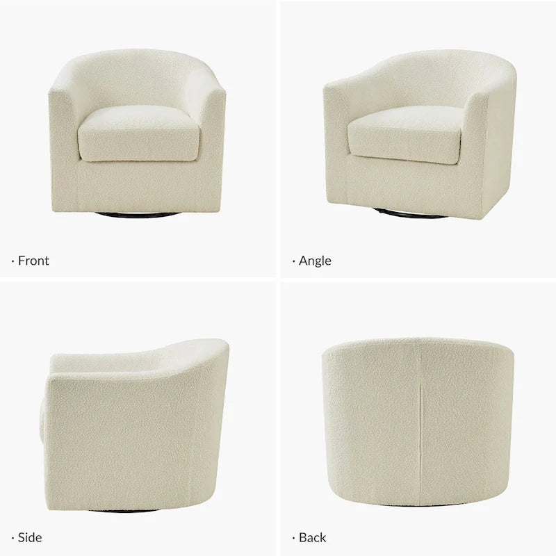 Modern Boucle Upholstered 360° Swivel Barrel Accent Chair Blue Grey Ivory