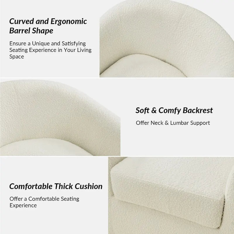 Modern Boucle Upholstered 360° Swivel Barrel Accent Chair Blue Grey Ivory