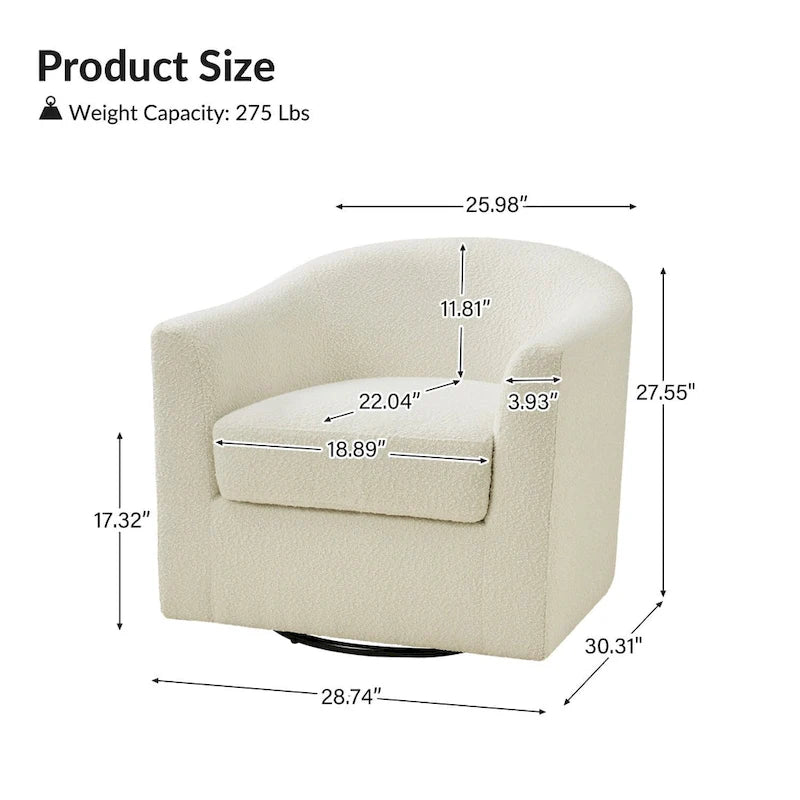 Modern Boucle Upholstered 360° Swivel Barrel Accent Chair Blue Grey Ivory