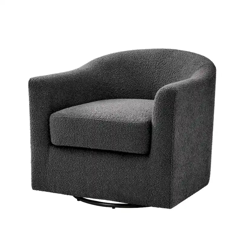 Modern Boucle Upholstered 360° Swivel Barrel Accent Chair Blue Grey Ivory