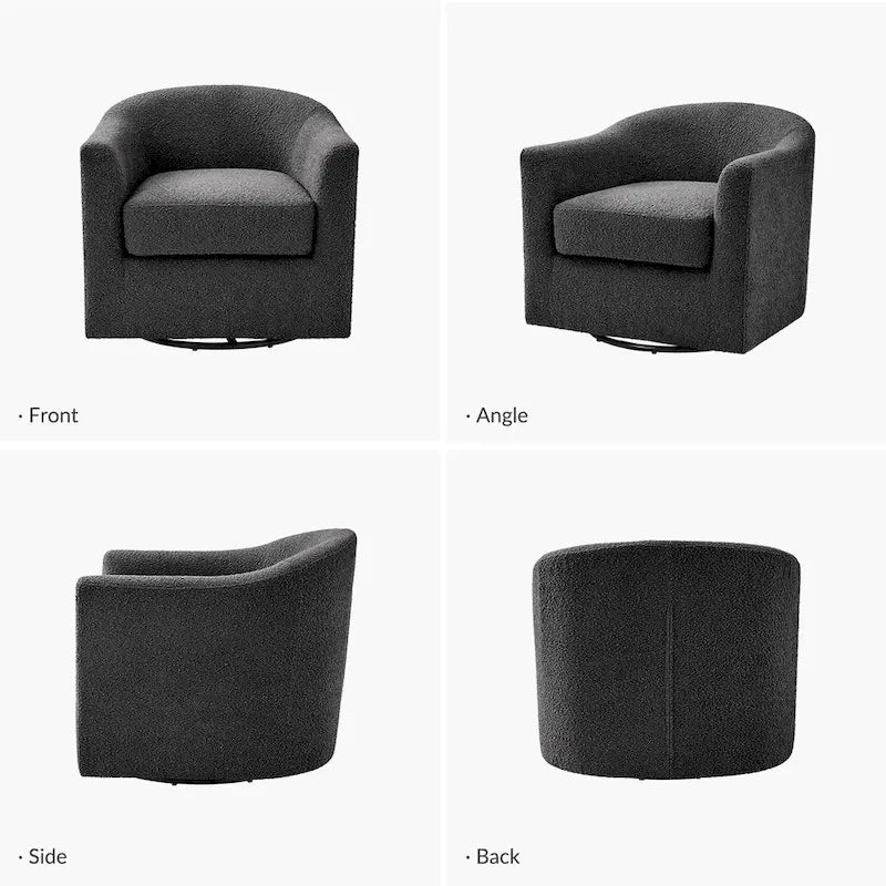 Modern Boucle Upholstered 360° Swivel Barrel Accent Chair Blue Grey Ivory